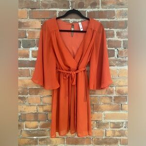 Flowy Orange Long Sleeve Dress